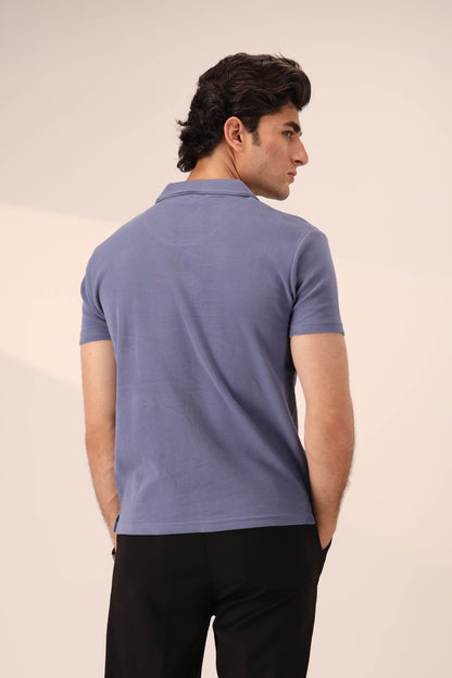 PASTEL BLUE WAFFLE KNIT CUBAN SHIRT
