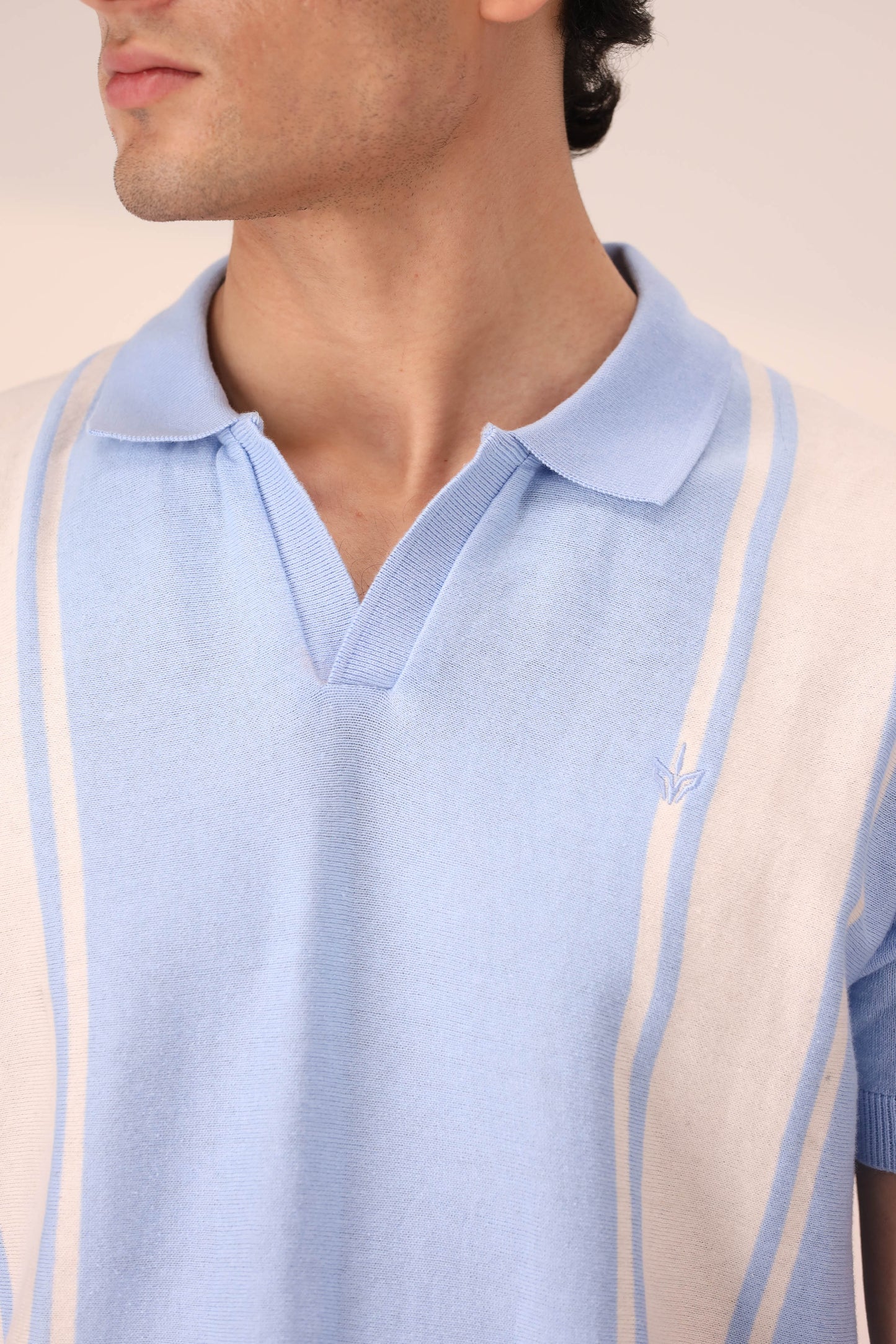 SKY BLUE RETRO STRIPED KNIT POLO