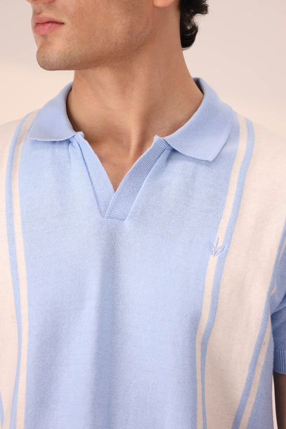 SKY BLUE RETRO STRIPED KNIT POLO