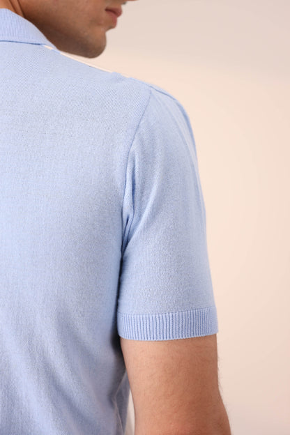 SKY BLUE RETRO STRIPED KNIT POLO