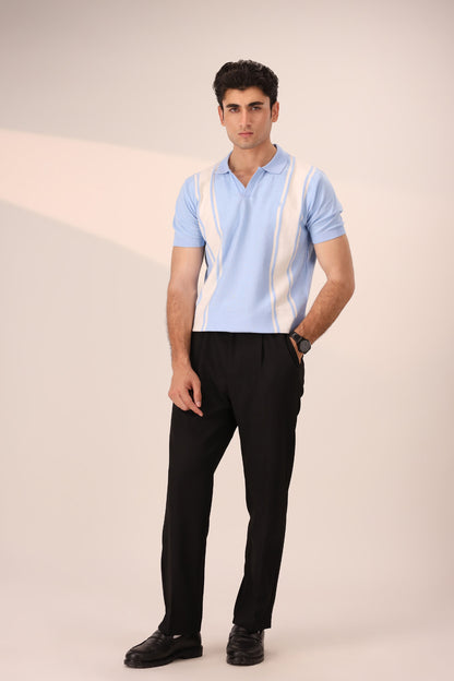 SKY BLUE RETRO STRIPED KNIT POLO