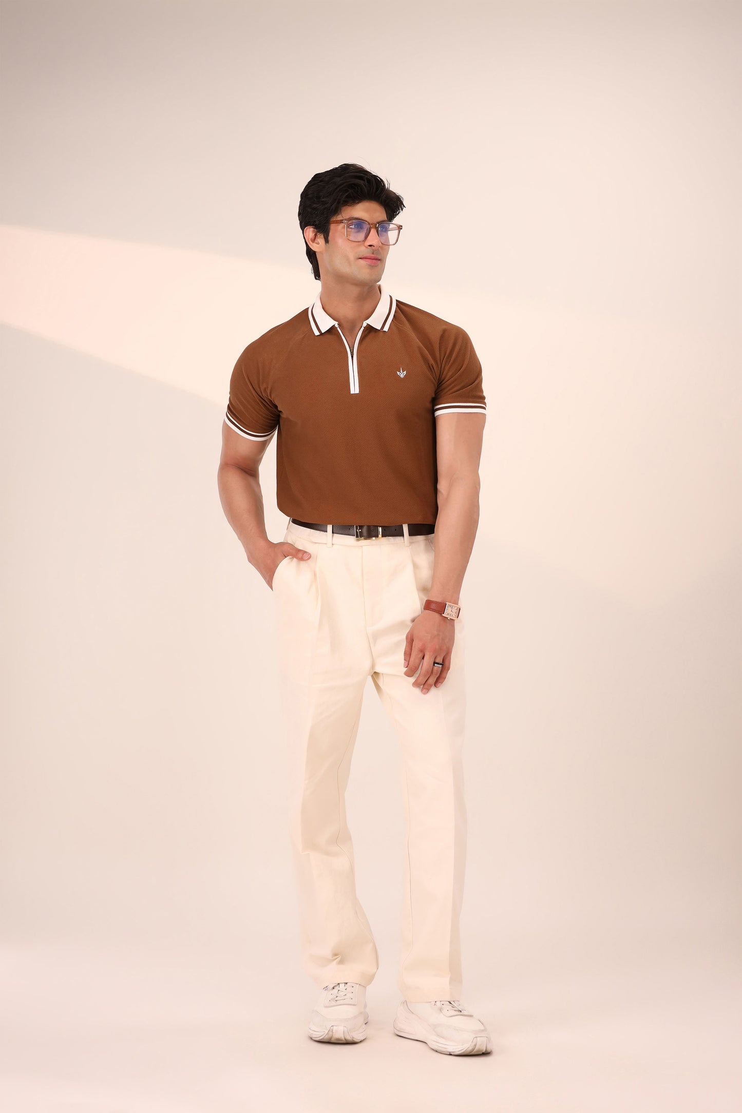 TOFFEE BROWN RIVIERA ZIP POLO
