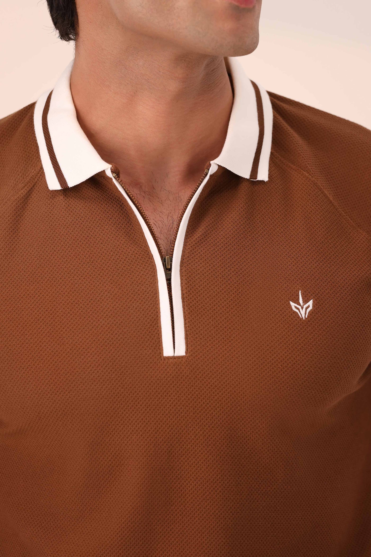 TOFFEE BROWN RIVIERA ZIP POLO