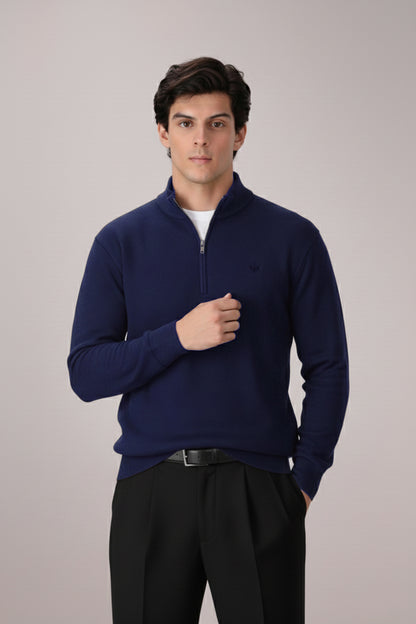 TWILIGHT BLUE RIB KNITTED QUARTER ZIPPER