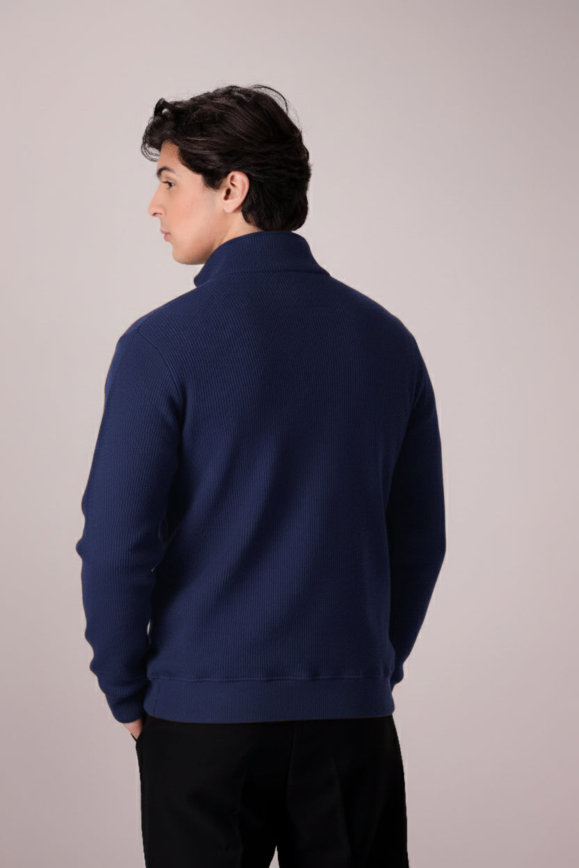 TWILIGHT BLUE RIB KNITTED QUARTER ZIPPER