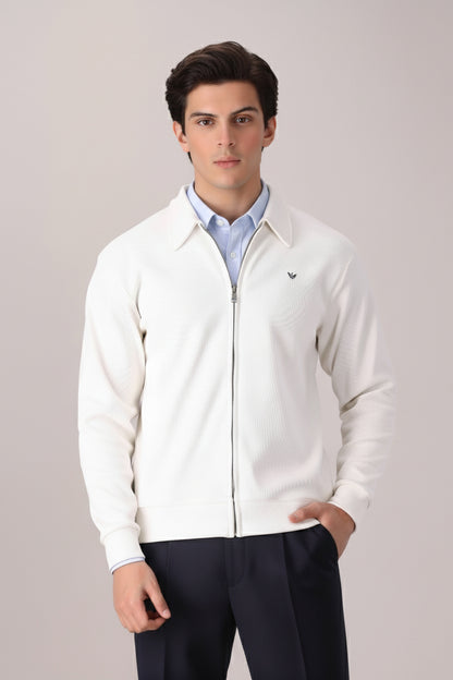 OFF WHITE RIB KNITTED FULL ZIPPER