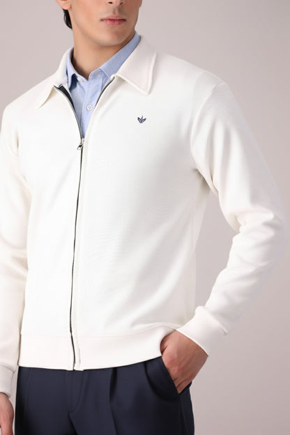 OFF WHITE RIB KNITTED FULL ZIPPER