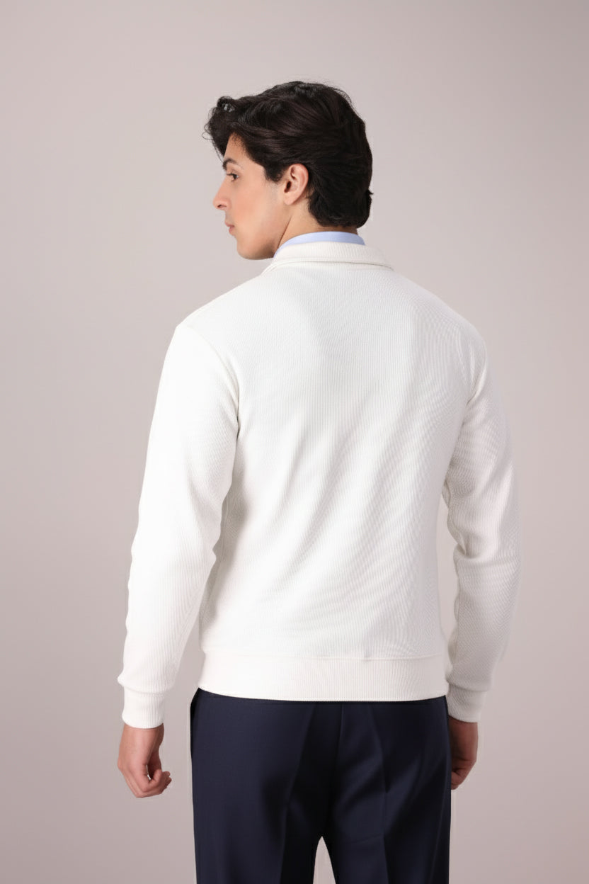 OFF WHITE RIB KNITTED FULL ZIPPER