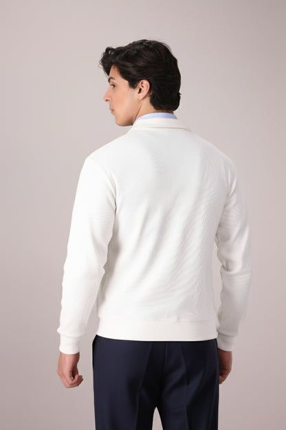 OFF WHITE RIB KNITTED FULL ZIPPER