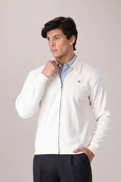 OFF WHITE RIB KNITTED FULL ZIPPER