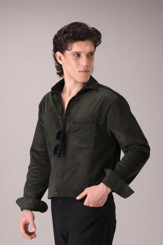 DARK GREEN CORDUROY SHIRT