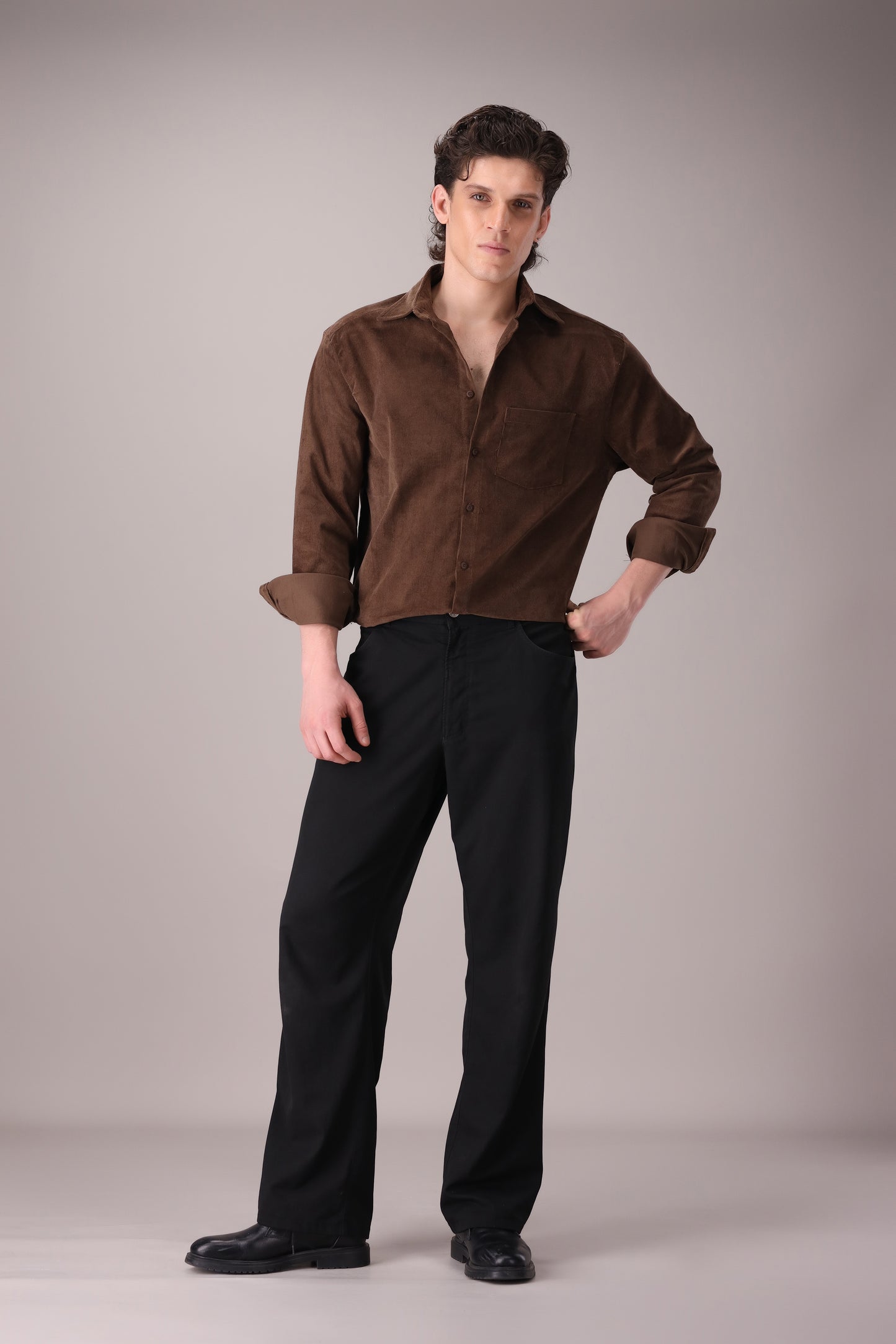 DARK BROWN CORDUROY SHIRT