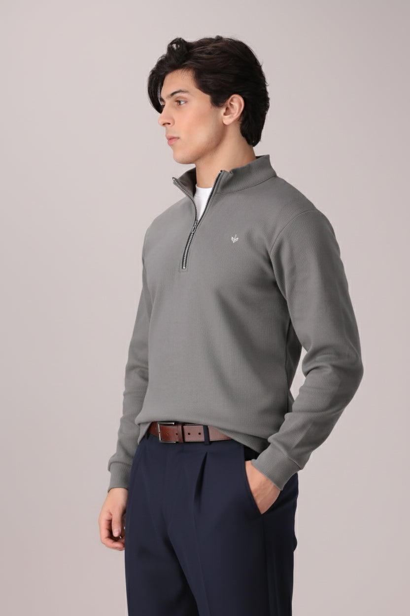 LT-OLIVE RIB KNITTED QUARTER ZIPPER