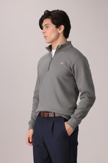 LT-OLIVE RIB KNITTED QUARTER ZIPPER