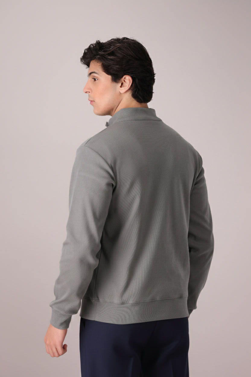 LT-OLIVE RIB KNITTED QUARTER ZIPPER