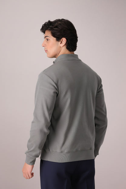 LT-OLIVE RIB KNITTED QUARTER ZIPPER