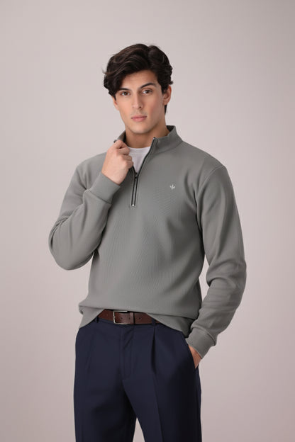 LT-OLIVE RIB KNITTED QUARTER ZIPPER