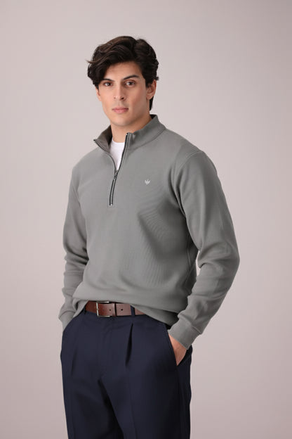 LT-OLIVE RIB KNITTED QUARTER ZIPPER