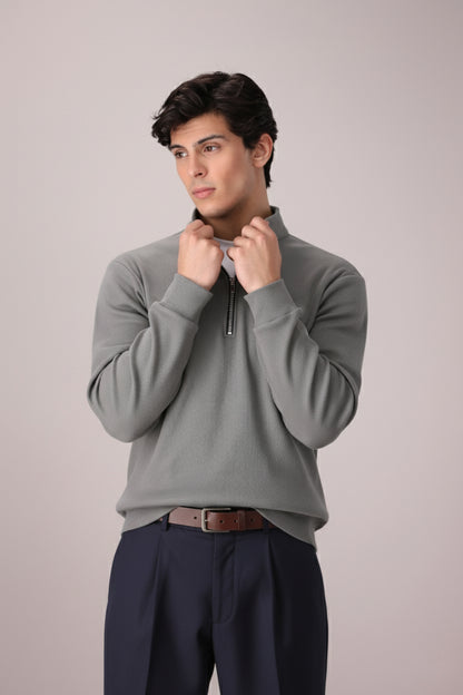 LT-OLIVE RIB KNITTED QUARTER ZIPPER