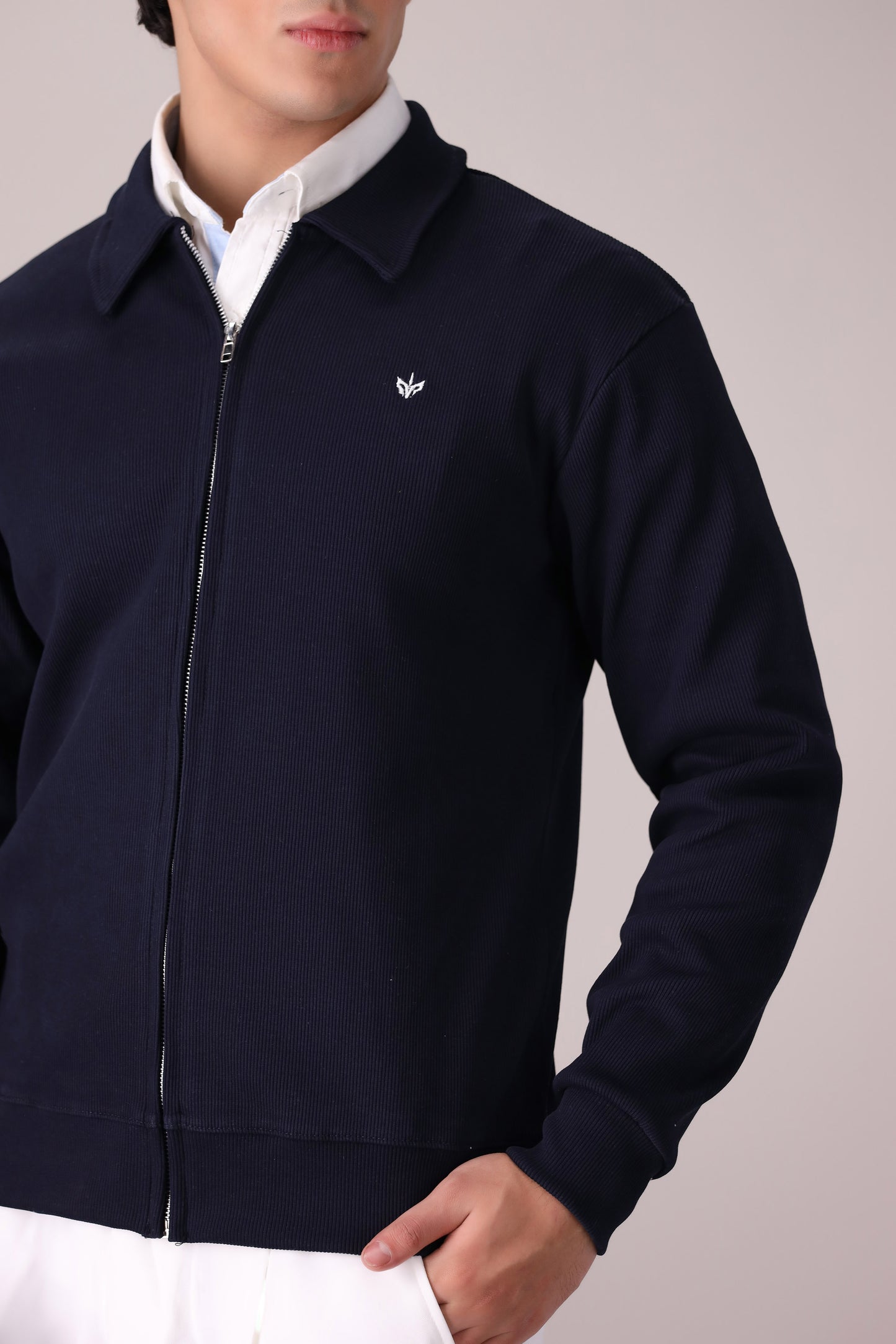 DARK NAVY RIB KNITTED FULL ZIPPER