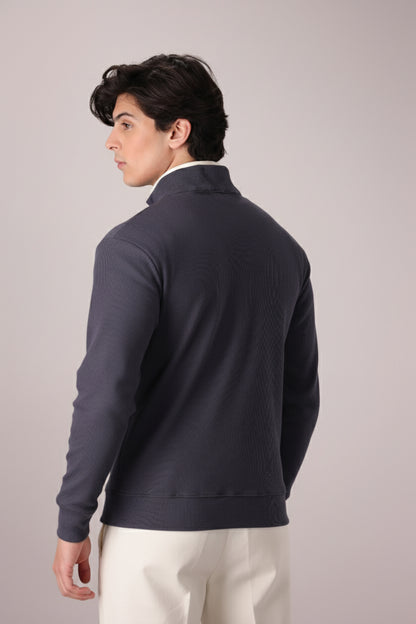 SLATE GREY RIB KNITTED QUARTER ZIPPER